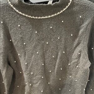 Zara Charcoal Sweater with Pearl Embellishments